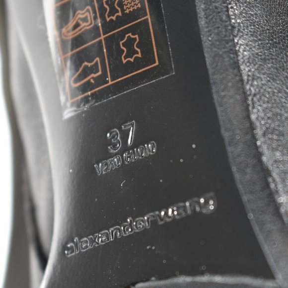 $1000 Alexander Wang Platform Bootie SOCK SQUARE HEEL LEATHER BLACK 37 (DA14) - Picture 9 of 10